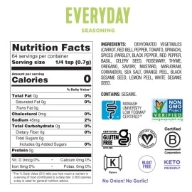 Fody Foods Everyday Seasoning, 1.6 Oz, Garlic and Onion Free, Low FODMAP Certified, Gut & IBS Friendly, Vegan, Non-GMO, Gluten Free, Keto Friendly