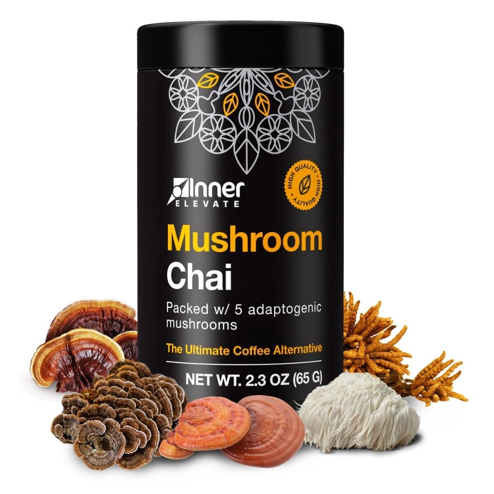 Inner Elevate Mushroom Chai - Ultimate Coffee Alternative - Adaptogenic Mushroom Tea Drink with Lion\'s Mane, Cordyceps, Chaga, Reishi, Turkey Tail (35 Servings)