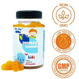 Mr. Pen 60 Gummies | 2 Months Supplies | Tasty Orange Flavor | 4+ Years | Omega-3 with EPA & DHA, Omega 3 for Kids, Omega 3 Gummies, Fish Oil Gummies, Omega-3 Fatty Acids Gummies