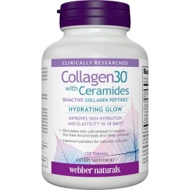 Webber Naturals Collagen30 with Ceramides, Bioactive Collagen Peptides, 120 Tablets, Hydrating Glow, Helps Improve Skin Hydration, Elasticity & Smoothness, Non GMO, Dairy & Gluten Free