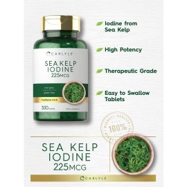 Carlyle Sea Kelp Iodine Supplement | 225mcg | 300 Tablets | Non-GMO, Gluten Free | Traditional Herb Supplement