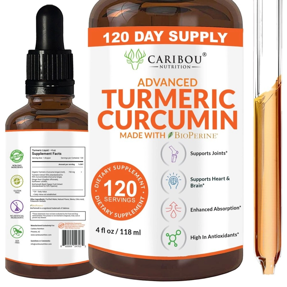 Liquid Turmeric Curcumin with Bioperine For Enhanced Absorption - Turmeric Curcumin Supplement For Joint Support & Anti Inflammatory Support - Turmeric Extract with Black Pepper - 2 Month Supply - 4oz