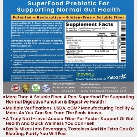 Advanced Acacia Fiber Powder 2.5 Ibs (40oz) Organic Soluble Fiber Leaky Gut Repair Powder. Natural Supplement Prebiotic for Gut Repair