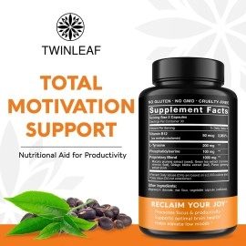 TWINLEAF Dopamine Brain Food Natural Supplement, 1000 mg Blend - Made in USA - Vitamin B 12, L-Tyrosine to Increase Motivation - Boost Your Mental Drive - 90 caps