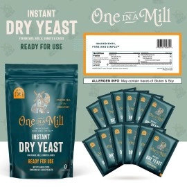 One in a Mill Instant Dry Yeast Packets | Fast Acting Self Rising Yeast for Baking Bread, Cake, Pizza Dough Crust | Kosher | Quick Rapid Rise Leavening Agent for Pastries | 12 Packets