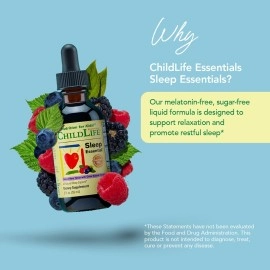 CHILDLIFE ESSENTIALS Sleep Essential - Melatonin-Free Sleep Aid for Kids, Natural Sleep Drops for Children 3+ with Passionflower & Valerian Root, Berry Flavor, 2 Fl Oz