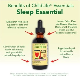 CHILDLIFE ESSENTIALS Sleep Essential - Melatonin-Free Sleep Aid for Kids, Natural Sleep Drops for Children 3+ with Passionflower & Valerian Root, Berry Flavor, 2 Fl Oz