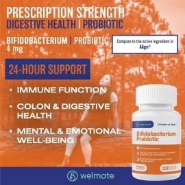 WELMATE Bifidobacterium | Probiotic Supplement | Supports Gut Health | Immune Support | Digestive Enzymes | Gluten Free | Vegan | Men & Womens Probiotic | Value Size | 200 Count