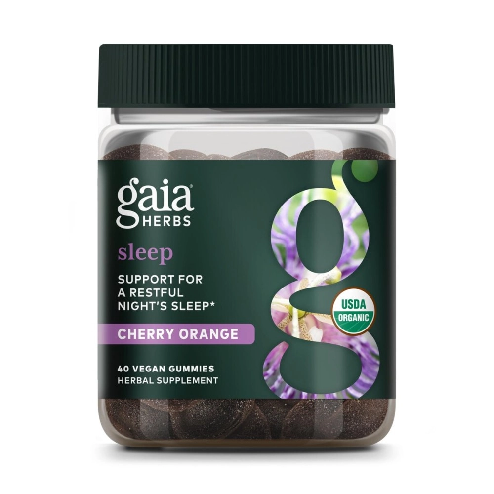 Gaia Herbs Organic Sleep Gummies, Sleep Support, Ashwagandha, Organic Reishi Mushroom, Passionflower, USDA Certified Organic, Non-GMO, Gluten Free, Vegan, 40 Count