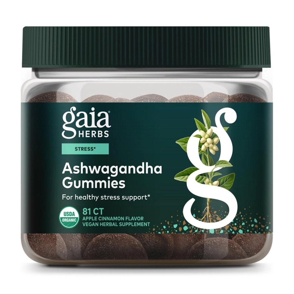 Gaia Herbs Organic Ashwagandha Gummies, Stress Support, Cinnamon, Ginger, Gluten Free, Vegan, 81 Count