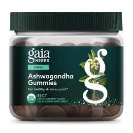 Gaia Herbs Organic Ashwagandha Gummies, Stress Support, Cinnamon, Ginger, Gluten Free, Vegan, 81 Count