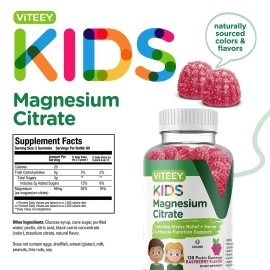 [120 Count] Magnesium Citrate Gummies For Kids Supports Anxiety Relief, Stress Relief, Sleep Aid, Calm Mood, Muscle Relaxer, Optimal Relaxation, Great Tasty Raspberry Flavor Chewable Gummy Supplements