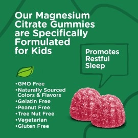 [120 Count] Magnesium Citrate Gummies For Kids Supports Anxiety Relief, Stress Relief, Sleep Aid, Calm Mood, Muscle Relaxer, Optimal Relaxation, Great Tasty Raspberry Flavor Chewable Gummy Supplements