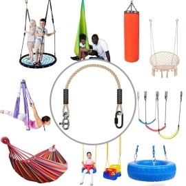 SELEWARE Tree Swing Rope Hammock Tree Straps hanging Kit, Adjustable Rope Fast & Easy to Hang Hammock Chair Swing for Indoor Outdoor Tree Branch Camping Playground Accessories (Beige, 60 Inch, 1 Pack)