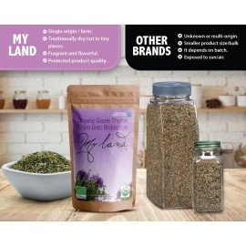 My Land Organic Greek Thyme - Hand Picked From Mount Olympus - Traditionally Dried And Cut Leaves Free From Stems Or Strings - Packaged In A Resealable Bag With A Fresh Aroma And Taste (50g - 1.76oz)