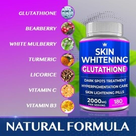 Glutathione Whitening Pills - 180 Capsules 2000mg Glutathione - Effective Skin Lightening Supplement - Dark Spots, Melasma & Acne Scar Remover, Hyperpigmentation Treatment - Anti-Aging Antioxidant
