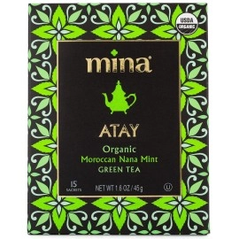 Mina Atay Organic Moroccan Nana Mint Green Tea, 15 Biodegradable Sachets (Pack of 6) - Refreshing Moroccan Mint Tea Bags, Green Tea, Moroccan Mint Green Tea Bags, Low in Caffeine