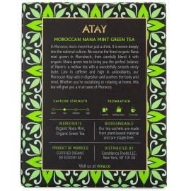 Mina Atay Organic Moroccan Nana Mint Green Tea, 15 Biodegradable Sachets (Pack of 6) - Refreshing Moroccan Mint Tea Bags, Green Tea, Moroccan Mint Green Tea Bags, Low in Caffeine