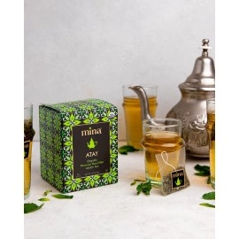 Mina Atay Organic Moroccan Nana Mint Green Tea, 15 Biodegradable Sachets (Pack of 6) - Refreshing Moroccan Mint Tea Bags, Green Tea, Moroccan Mint Green Tea Bags, Low in Caffeine