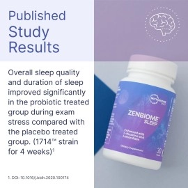 Microbiome Labs Zenbiome Sleep - Lemon Balm Extract & L Theanine to Promote Alpha Brain Waves - Nutritional Supplement - Bifidobacterium Probiotic for Bedtime Support (30 Capsules)