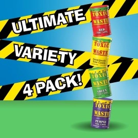TOXIC WASTE - Hazardously Sour Candy - AMAZON EXCLUSIVE Variety Pack - Purple, Yellow, Green, & Red Drums - 4-Pack