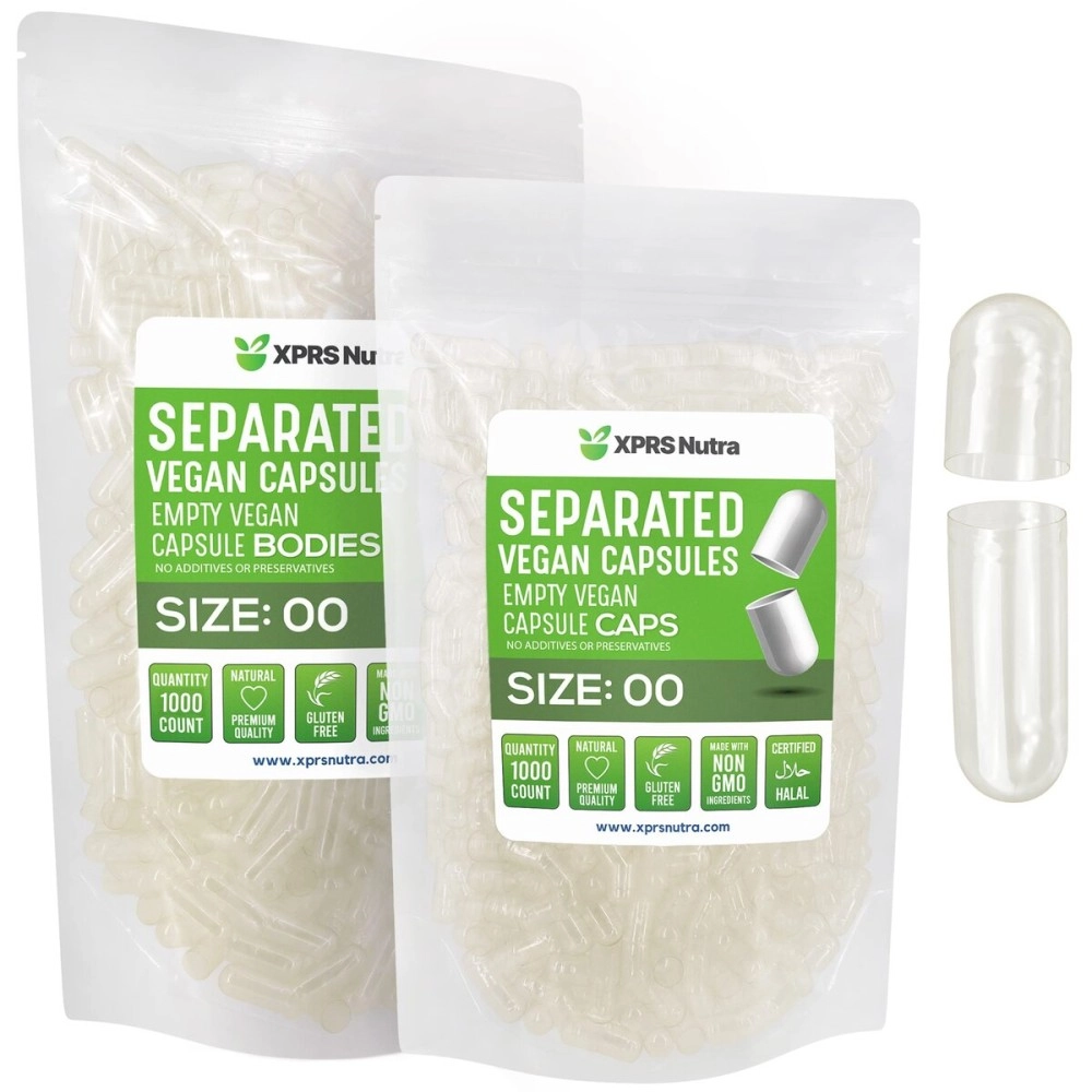 XPRS Nutra Vegan Size 00 Separated Capsules - 1000 Count Premium Empty Capsules Separated in Bags - Clear Empty Capsules - Separated Empty 00 Capsules - Pill Capsules Empty for DIY Supplement Filling