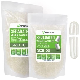 XPRS Nutra Vegan Size 00 Separated Capsules - 1000 Count Premium Empty Capsules Separated in Bags - Clear Empty Capsules - Separated Empty 00 Capsules - Pill Capsules Empty for DIY Supplement Filling