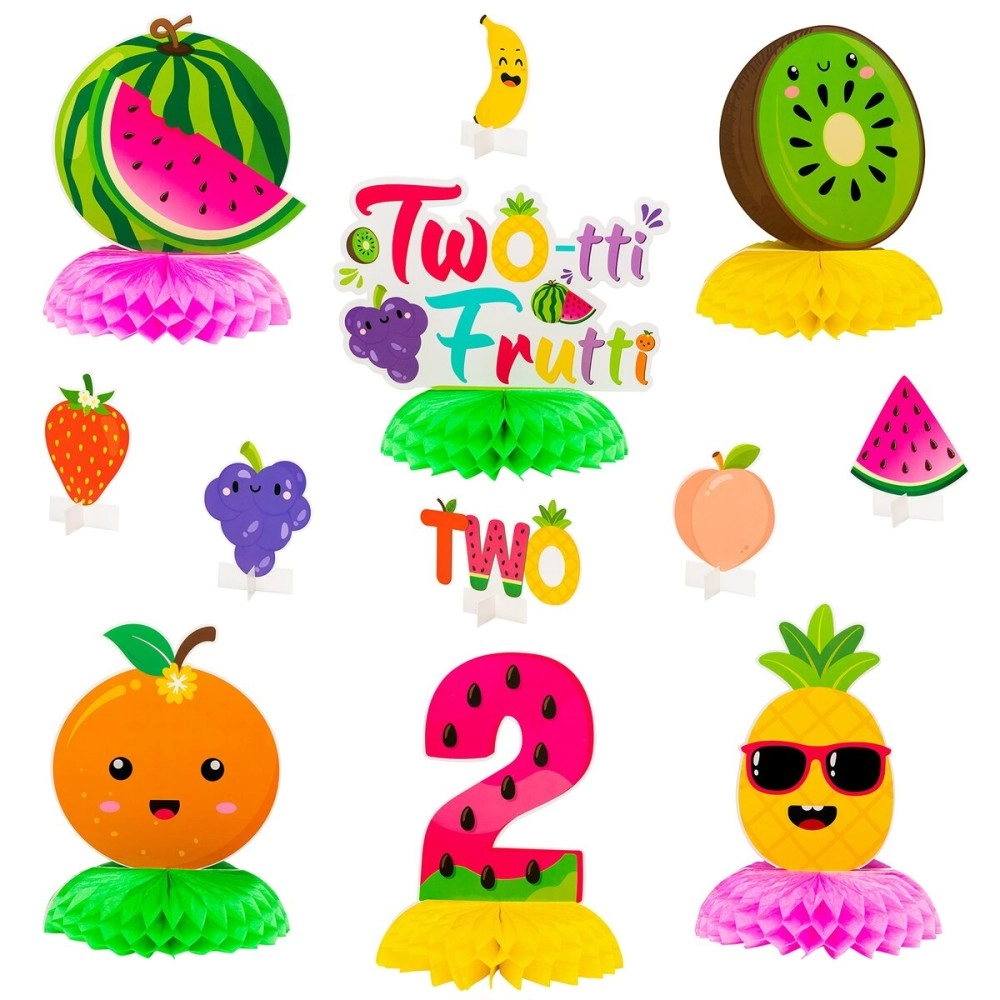 PANTIDE 12Pcs Twotti Frutti 2nd Honeycomb Centerpieces Table Toppers Hawaiian Summer Fruit Strawberry Orange Pineapple Table Decor Two Birthday Party Favors Supplies for Girls Baby Shower Booth Props