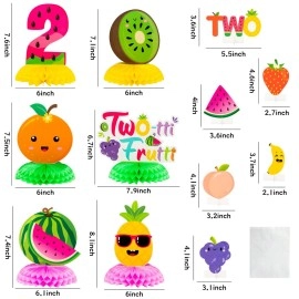 PANTIDE 12Pcs Twotti Frutti 2nd Honeycomb Centerpieces Table Toppers Hawaiian Summer Fruit Strawberry Orange Pineapple Table Decor Two Birthday Party Favors Supplies for Girls Baby Shower Booth Props