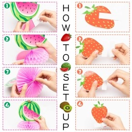 PANTIDE 12Pcs Twotti Frutti 2nd Honeycomb Centerpieces Table Toppers Hawaiian Summer Fruit Strawberry Orange Pineapple Table Decor Two Birthday Party Favors Supplies for Girls Baby Shower Booth Props