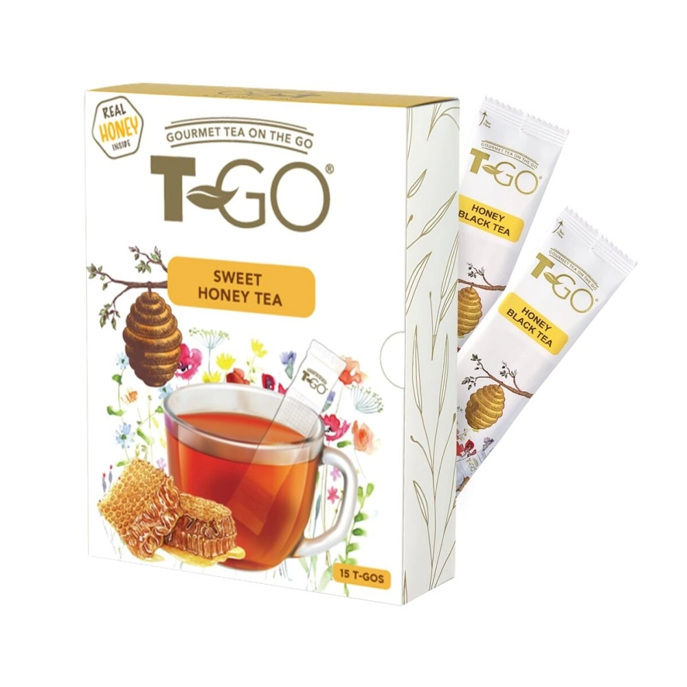 T-Go Sweet Honey Tea Organic Herbal Black Tea Bags Immunity with Real Honey Convenient Sticks Stirring Spoon For Digestion 15 Tea Sticks Pack of 1