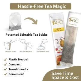 T-Go Sweet Honey Tea Organic Herbal Black Tea Bags Immunity with Real Honey Convenient Sticks Stirring Spoon For Digestion 15 Tea Sticks Pack of 1