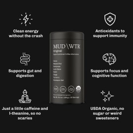 MUDWTR Original Mushroom Coffee Alternative | 2,240mg USA Grown & Adaptogenic Mushrooms | USDA Organic | Lion\'s Mane, Cordyceps, Chaga & Reishi | Energy, Focus & Immunity Support | 30 Servings