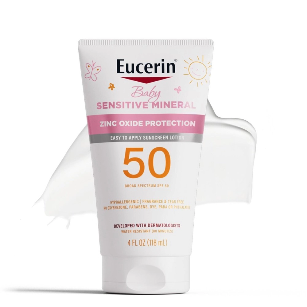 Eucerin Sun Sensitive Mineral Baby Sunscreen SPF 50, Sunscreen Lotion with Zinc Oxide Protection, Mineral Sunscreen, 4 Fl Oz Tube