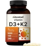 NatureBell Vitamin D3 K2 (MK7) with Virgin Coconut Oil, 240 Softgels, Vitamin D3 5000 IU & K2 MK7 100mcg, 2 in 1 Support, Duo-Ack | 8 Months Supply | Third Party Tested, Non GMO & No Gluten