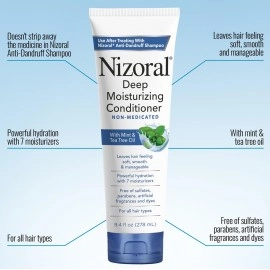 Nizoral Deep Moisturizing Conditioner with Mint & Tea Tree Oil for All Hair Types - Free of Sulfates, Parabens, Artificial Fragrances and Dyes, 9.4 oz
