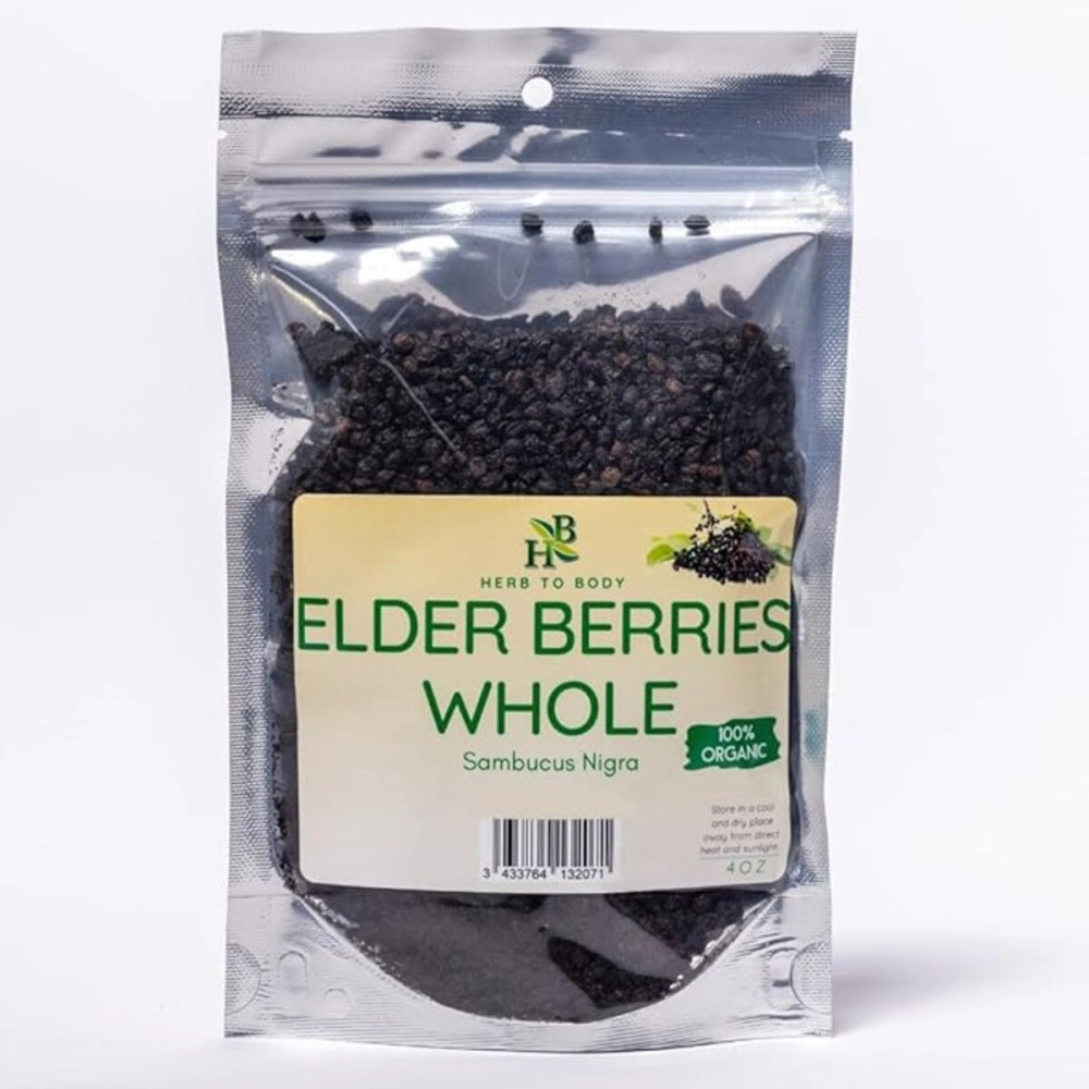 Herb to Body Organic Elderberry Whole - Wildcrafted - 4oz - Packaged with Care - Makes Great Syrup, Teas - Immune System