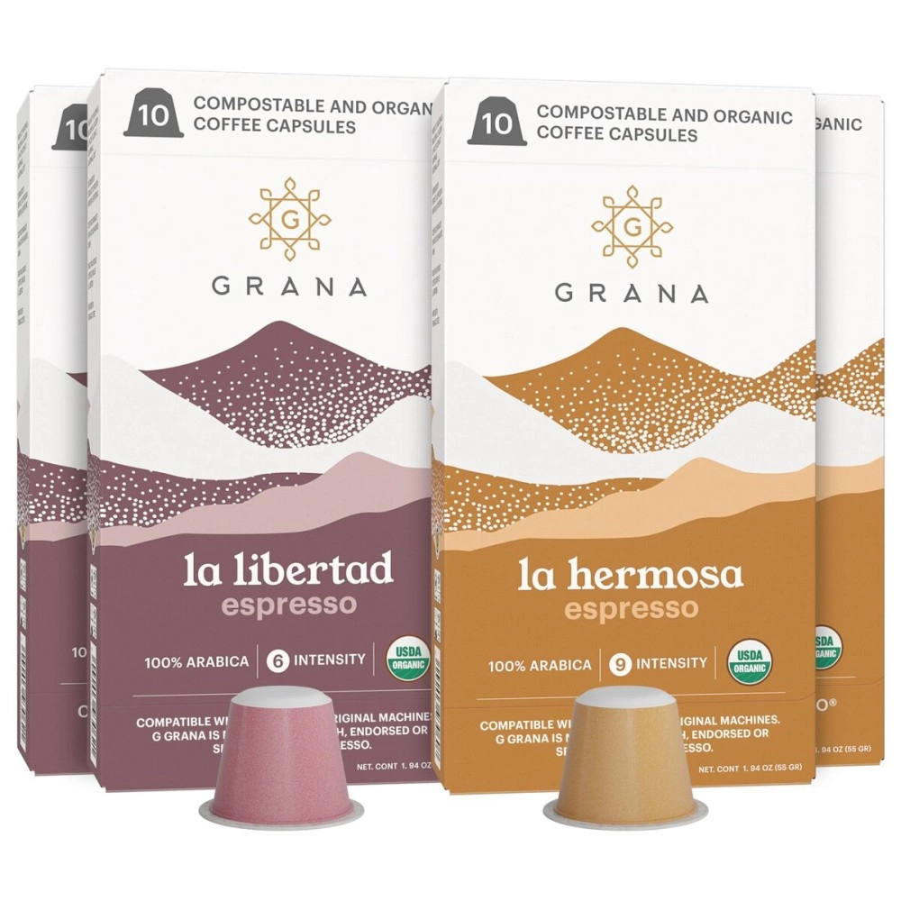 G GRANA Coffee Pods, Compatible with Nespresso OriginalLine, 40 Count, Dark and Medium-Dark Roast, USDA Organic 100% Arabica Single Source Specialty Coffee, Compostable Single Serve Capsules