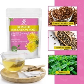 iMATCHME Premium Roasted Dandelion Root Tea with Milk Thistle and Peppermint - Herbal Tea for Cleanse and Digest, 40 bags