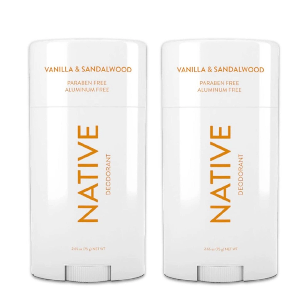 Native Deodorant, Aluminum and Paraben free 2.65 oz (2 pack) (Vanilla & Sandalwood)