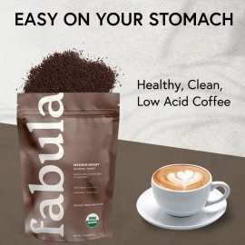 Fabula Low Acid Coffee, USDA Organic Ground Coffee Medium Roast - Non GMO - No Molds - Mycotoxins Pesticides Free - Single Origin Coffee - 12 oz