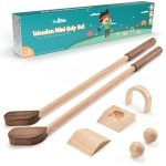 Teal Elite Kids Golf Set - Mini Golf Toy for Indoor and Outdoor Play - Toddler Golf Set Includes 2 Clubs, 2 Balls, Holes, and Obstacles - Premium Natural Wood - Ideal Gift For Boys and Girls age 3 4 5