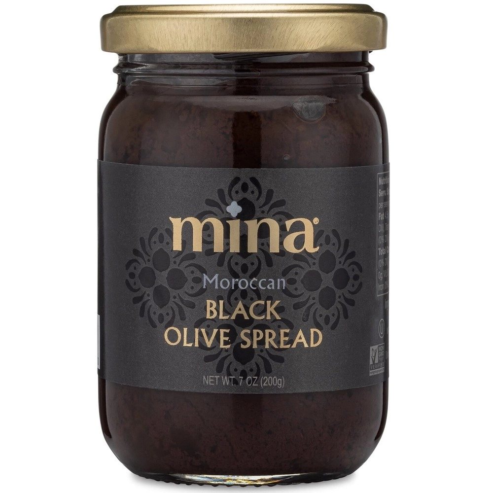 Mina Black Olive Spread, Gourmet Olive Tapenade, 7 oz (200g) - Premium Olive Spread made with Dry Cured Black Olives, Perfect for Appetizers, Dips, and More, Made with Moroccan Olives