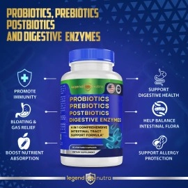 Probiotics Prebiotics Postbiotics with Digestive Enzymes 4 in 1 Formula Supplement for Better Digestion Health Prebiotics and Probiotics for Women, Men Probiotics for Digestive Health & Gut Health