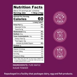 Judee\'s Gluten Free Powdered Maple Sugar 11.25 oz - Confectioners Sugar from Maple Syrup - 100% Non-GMO, Gluten-Free, and Nut-Free - Great for Baking, Frosting, and Dusting