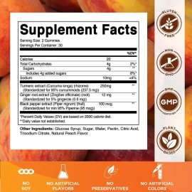 Vitamatic Turmeric Gummy with Ginger & Black Pepper Extract - 60 Vegan Gummies Each | 2 Pack (120 Gummies) 95% Curcuminoids - Powerful Antioxidant & Inflammatory Support