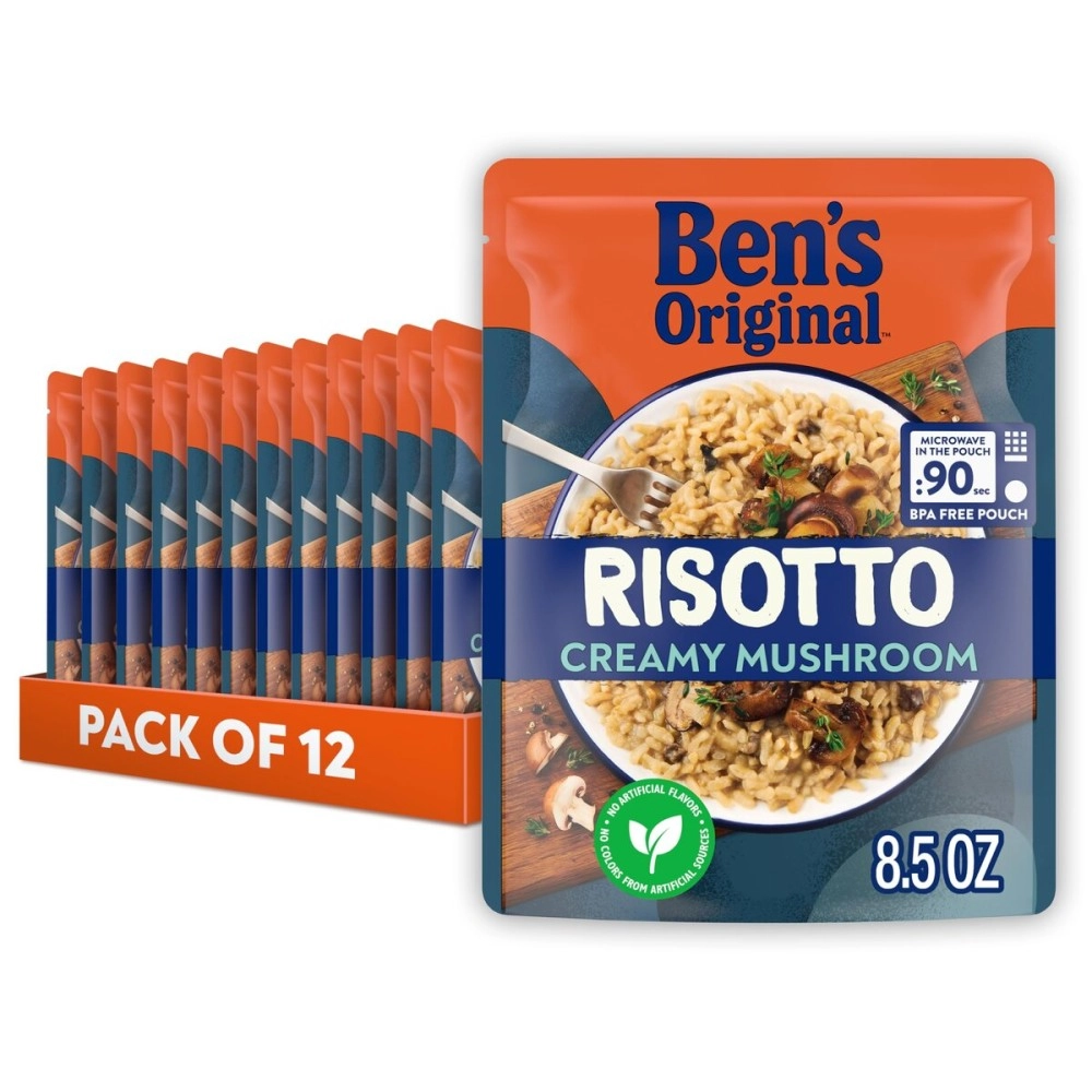 BEN\'S ORIGINAL Risotto Creamy Mushroom Flavored Rice, Easy Dinner Side, 8.5 oz Pouch (Pack of 12)