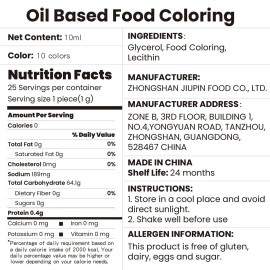 E-Kongton Oil Based Food Coloring Chocolate, 10 Colors Candy Coloring for Chocolate Candy Melts, Cake Color Edible Food Dye for Cake Decorating, Baking, Fondant, Forsting (.35 Fl. Oz Bottles)