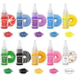 E-Kongton Oil Based Food Coloring Chocolate, 10 Colors Candy Coloring for Chocolate Candy Melts, Cake Color Edible Food Dye for Cake Decorating, Baking, Fondant, Forsting (.35 Fl. Oz Bottles)