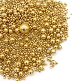 Weraru Edible Bright Gold Pearl Sugar Sprinkles Candy Mixing Size Baking Edible Cake Decorations Cupcake Toppers Cookie Decorating Celebrations Wedding Shower Party Chirstmas Supplies 120g/ 4.2oz